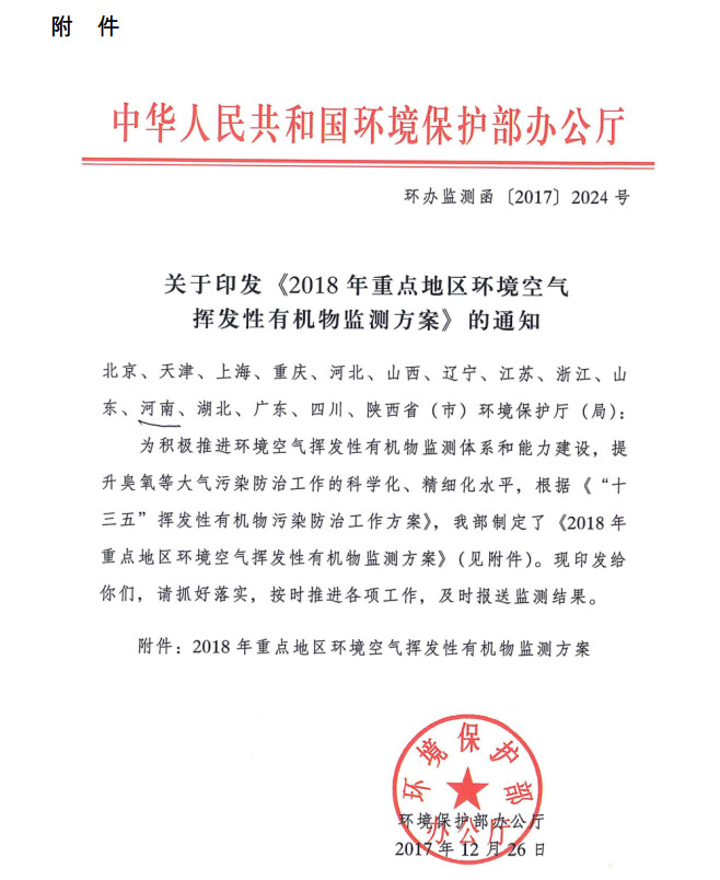 環(huán)境部新發(fā)布：2019年地級(jí)及以上城市環(huán)境空氣揮發(fā)性有機(jī)物監(jiān)測(cè)方案，附2018年方案要點(diǎn)對(duì)比